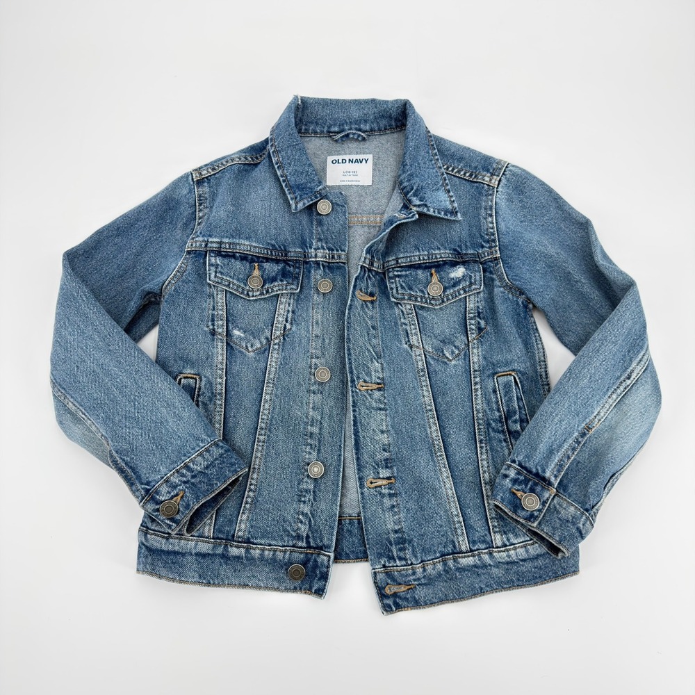 Old Navy Kids Blue Denim Trucker Jacket Light Wash Size L 10-12 Built-In Tough